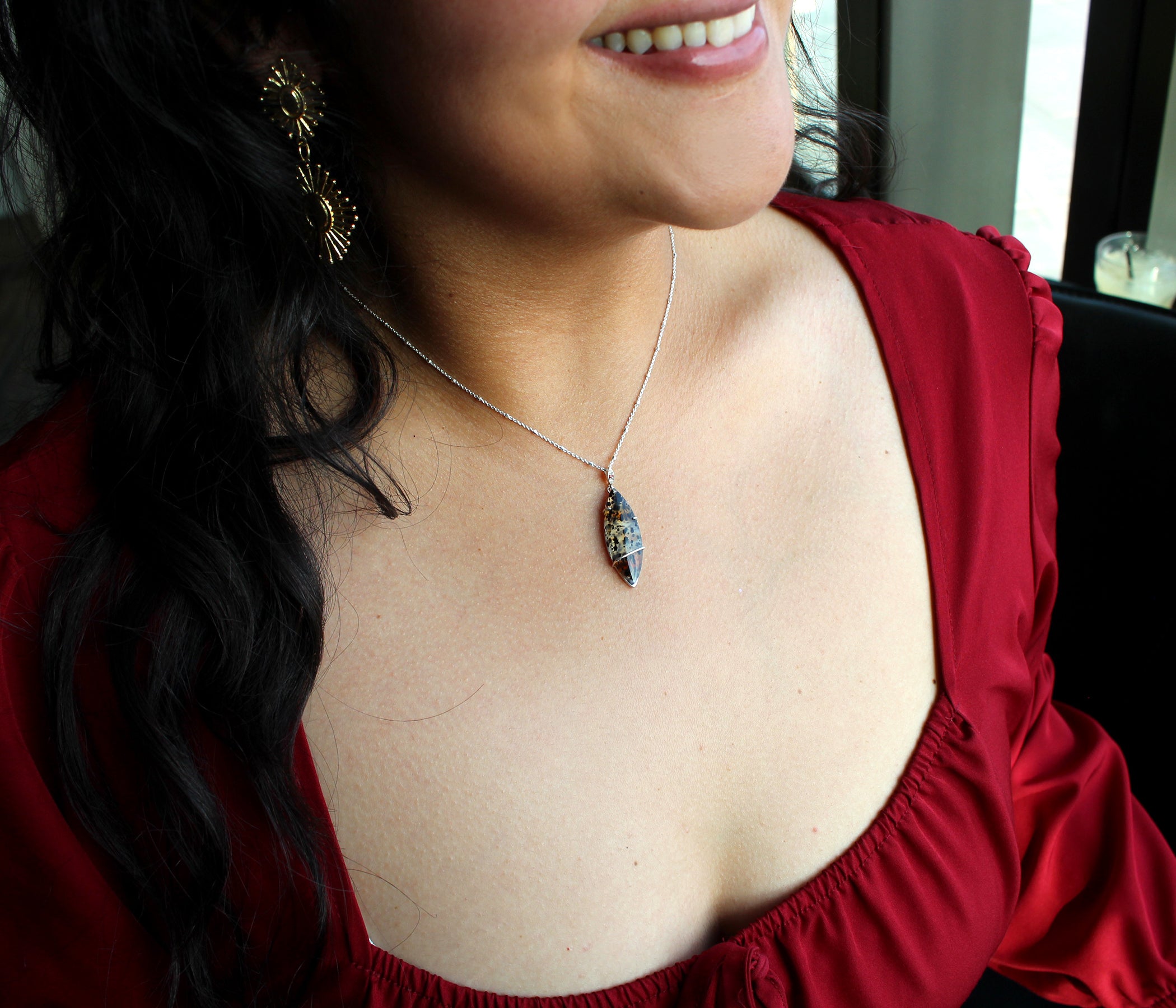 Montana Agate Marquise Garnet Necklace