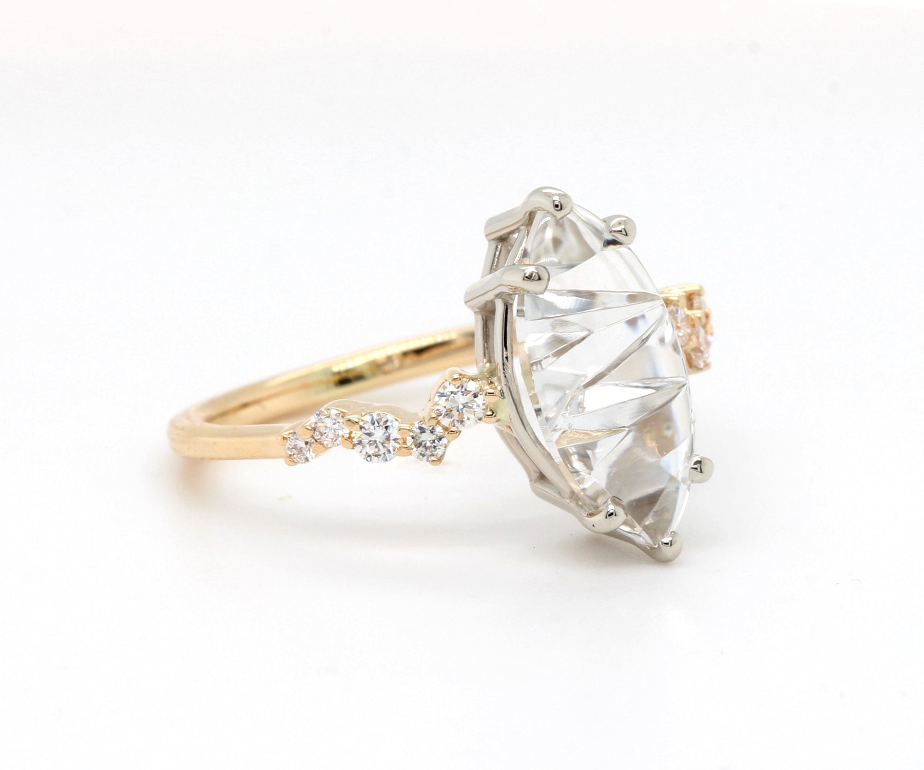 Stunning Topaz Marquise Staggered Diamond Gold Ring