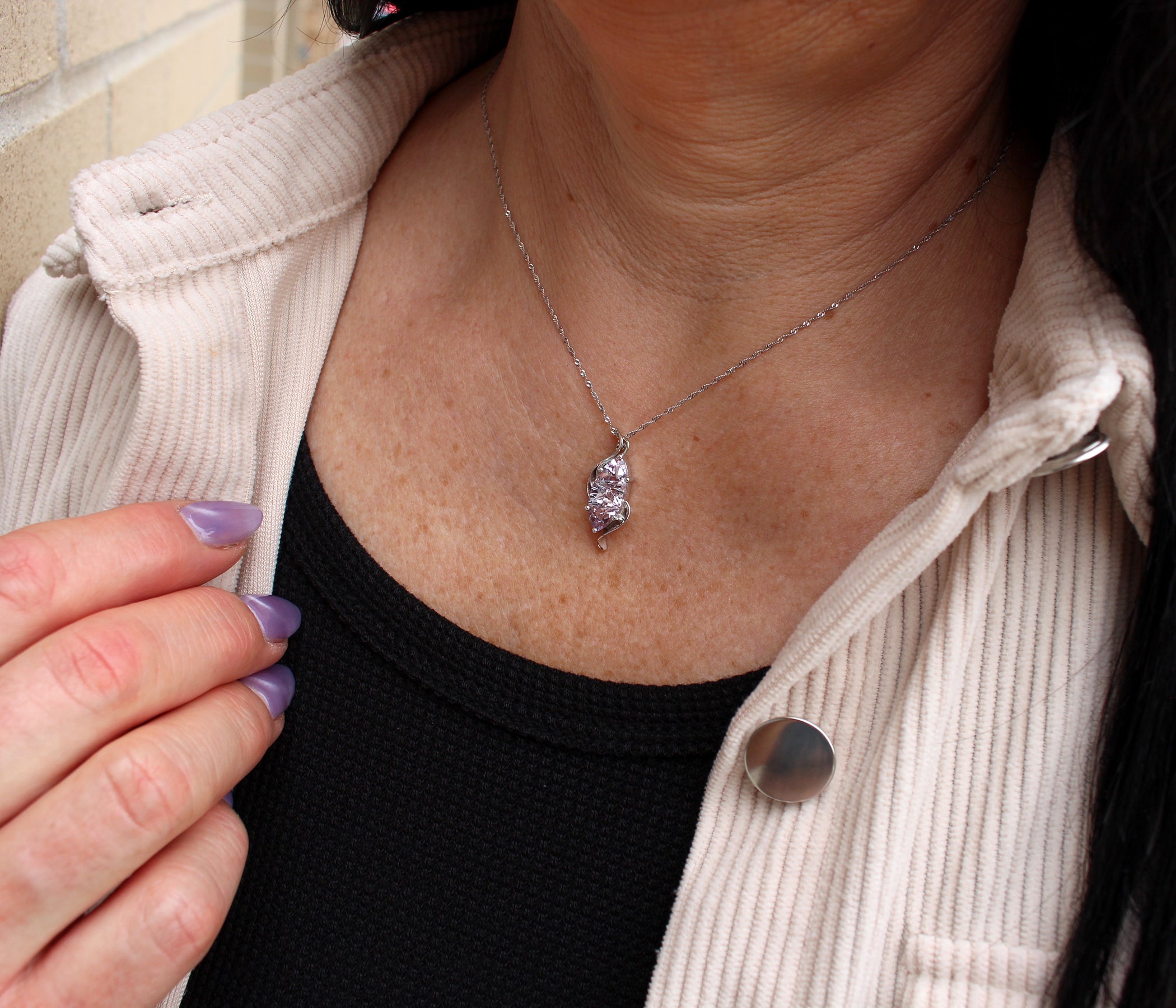 Marquise Lilac Amethyst Ribbon Swirl Necklace
