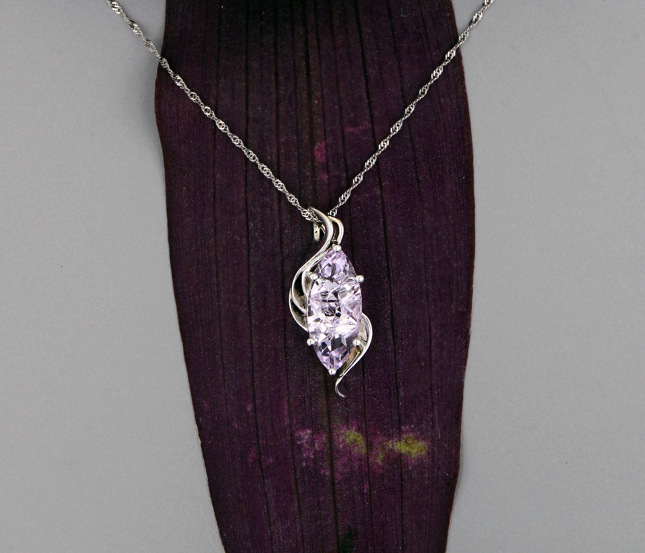 Marquise Lilac Amethyst Ribbon Swirl Necklace
