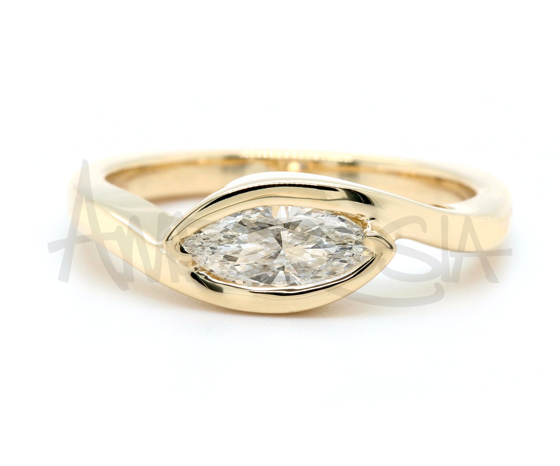 Contemporary Bypass Marquise Sleek Diamond Gold Ring