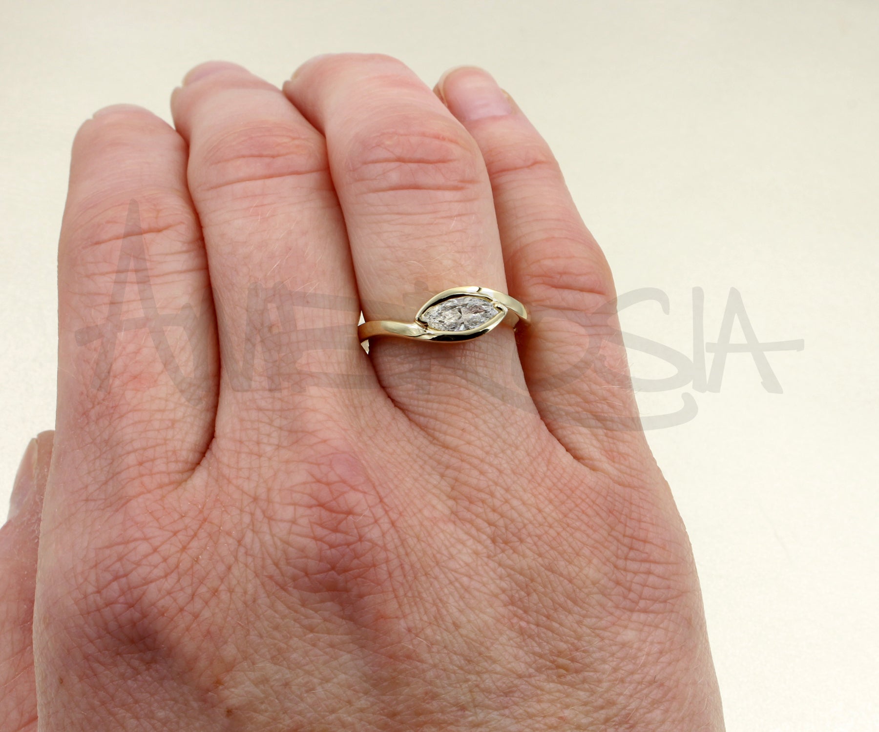 Contemporary Bypass Marquise Sleek Diamond Gold Ring