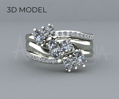 Custom Curved Marquise Diamond Swirl Wedding Ring