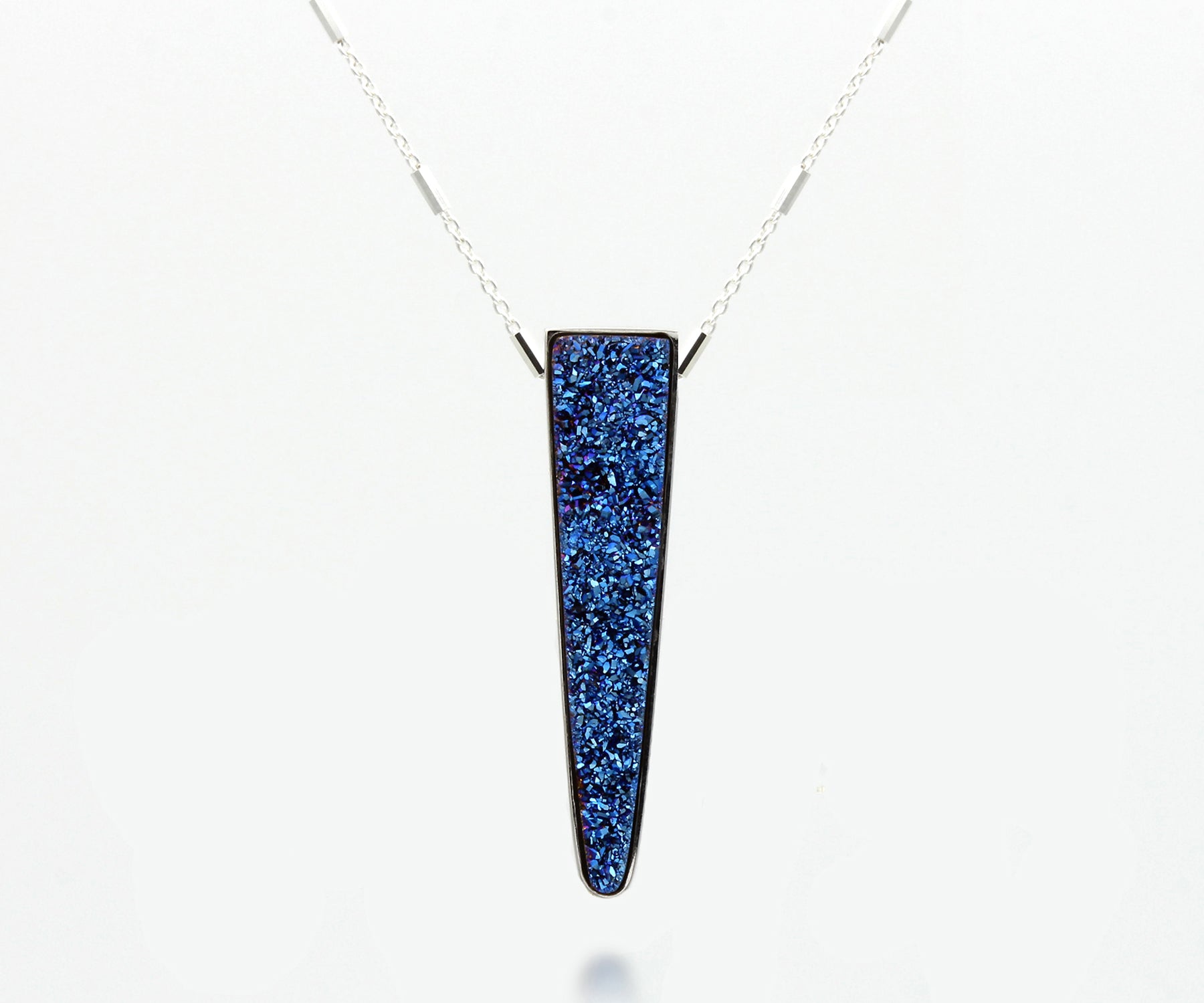 Large Elongated Triangle Blue Druzy Necklace