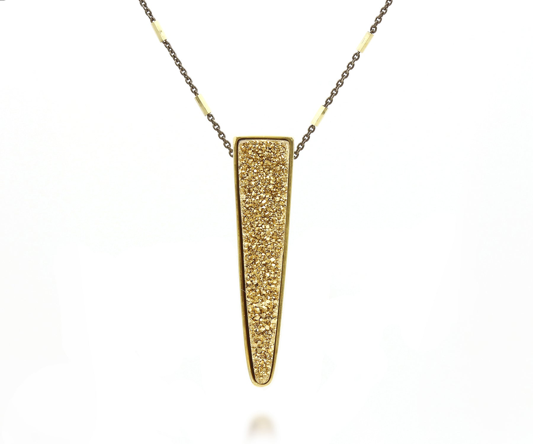 Large Elongated Triangle Gold Druzy Necklace