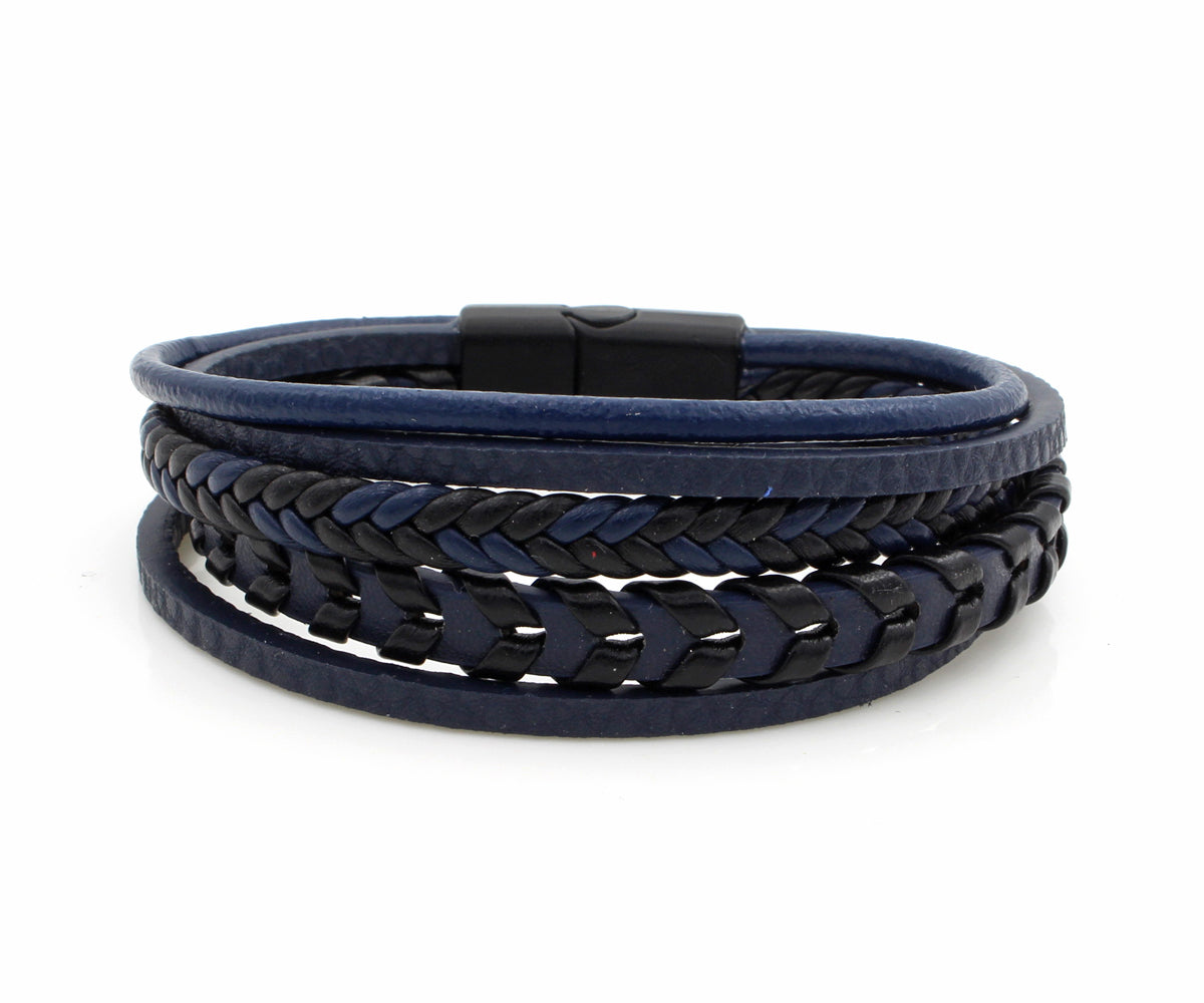 Layered Braided Navy Leather Bracelet