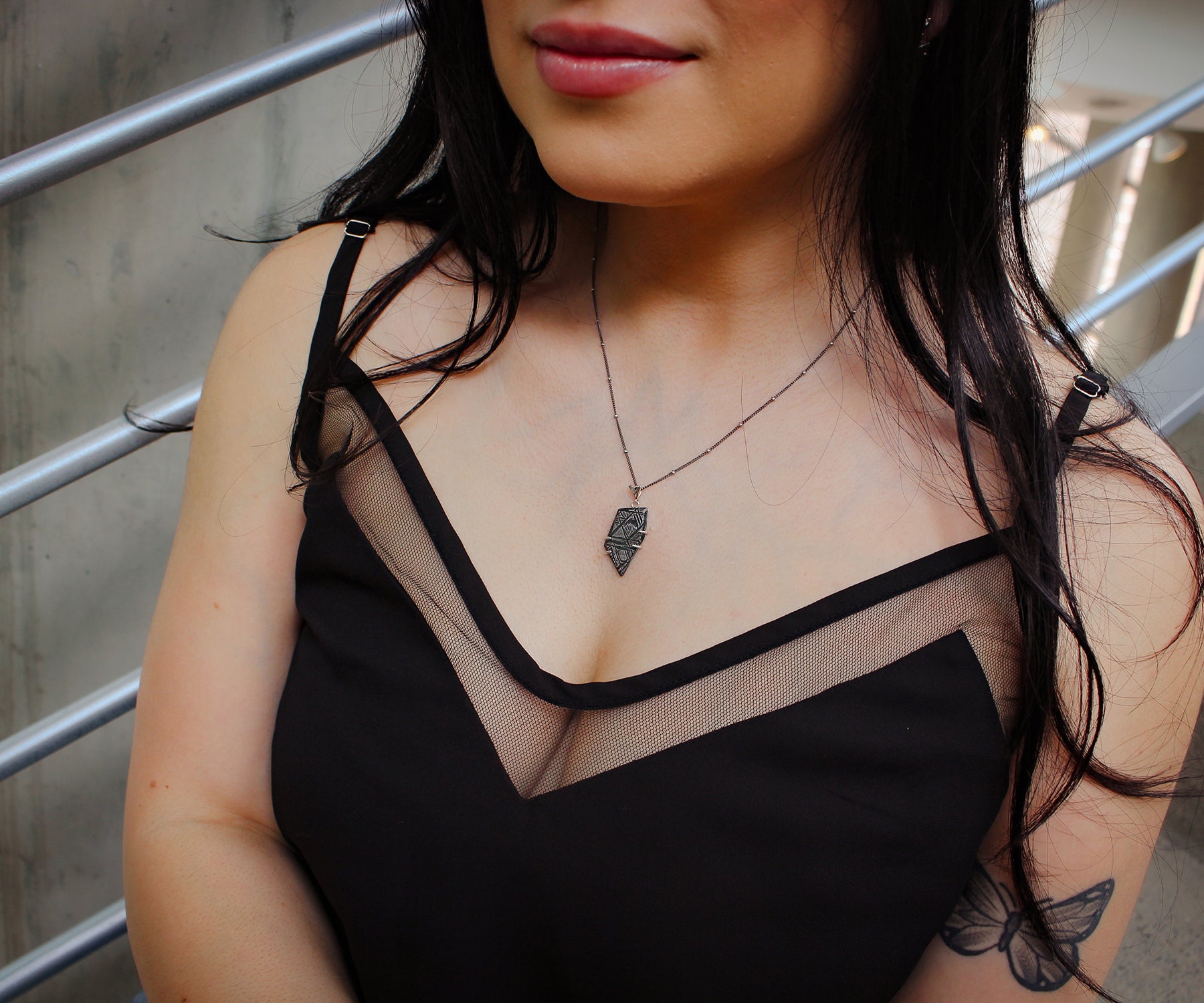 Angular Meteorite Necklace Matching Earrings
