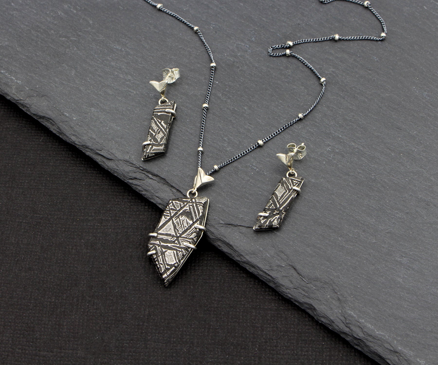 Angular Meteorite Necklace Matching Set