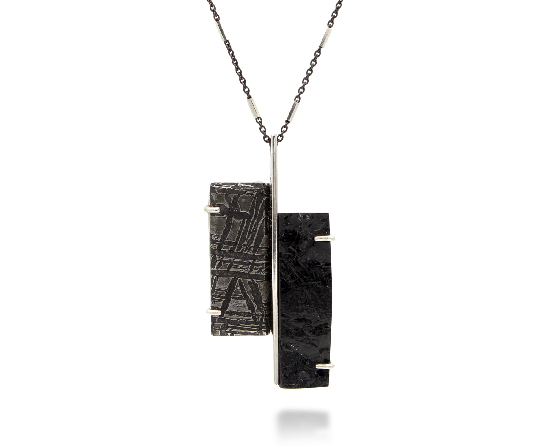 Double Bar Meteorite Black Tourmaline Necklace