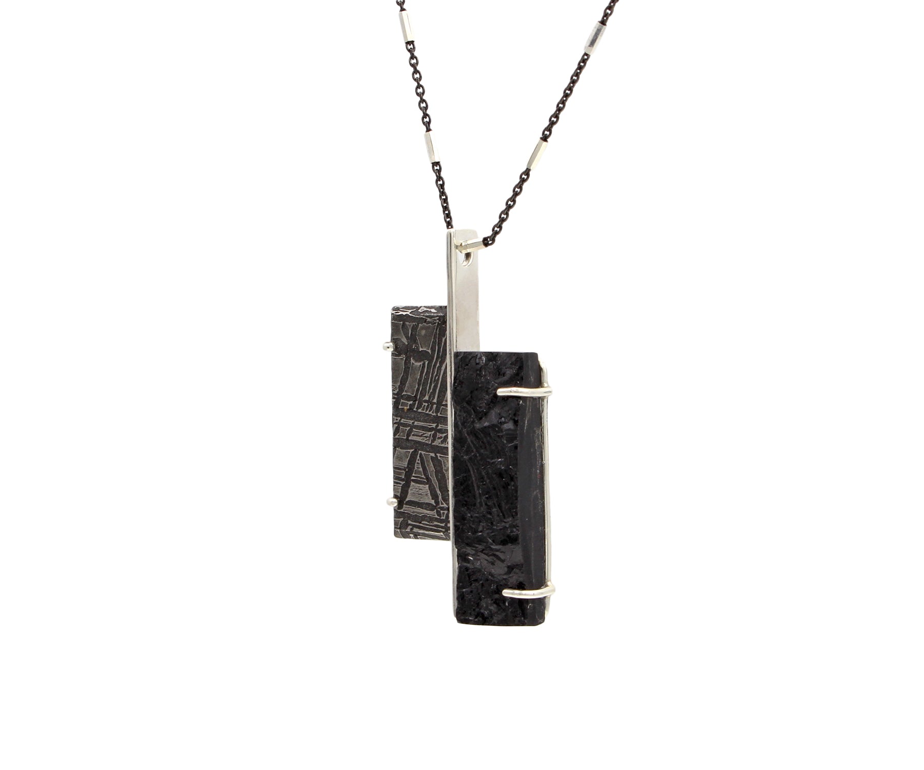 Double Bar Meteorite Black Tourmaline Necklace