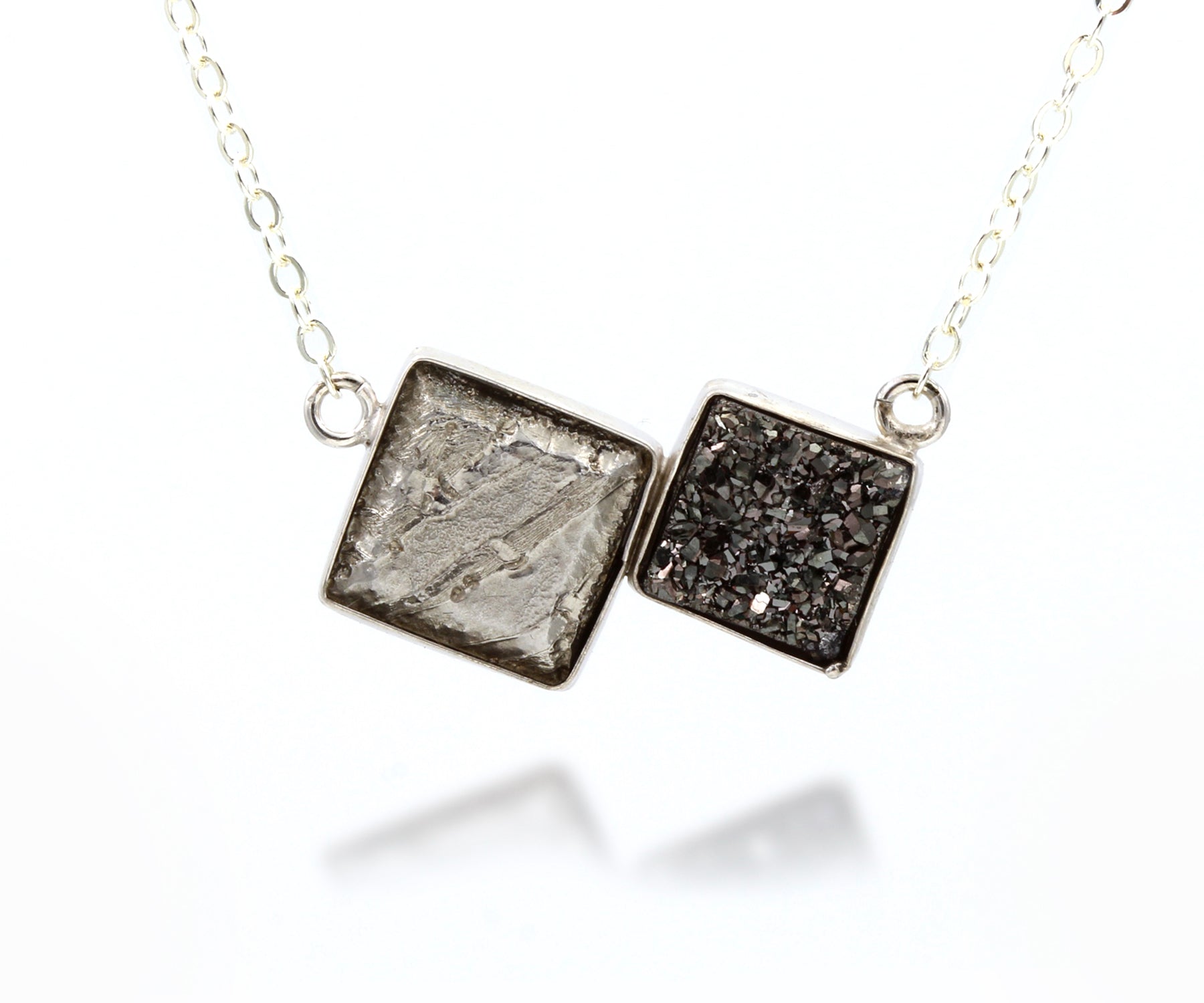 Double Meteorite Druzy Square Necklace