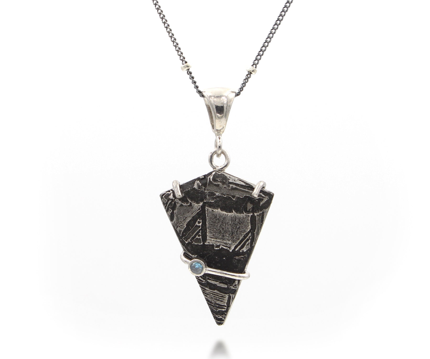 Angular triangle meteorite topaz silver necklace