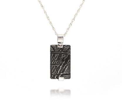 Small rectangle simple meteorite silver necklace