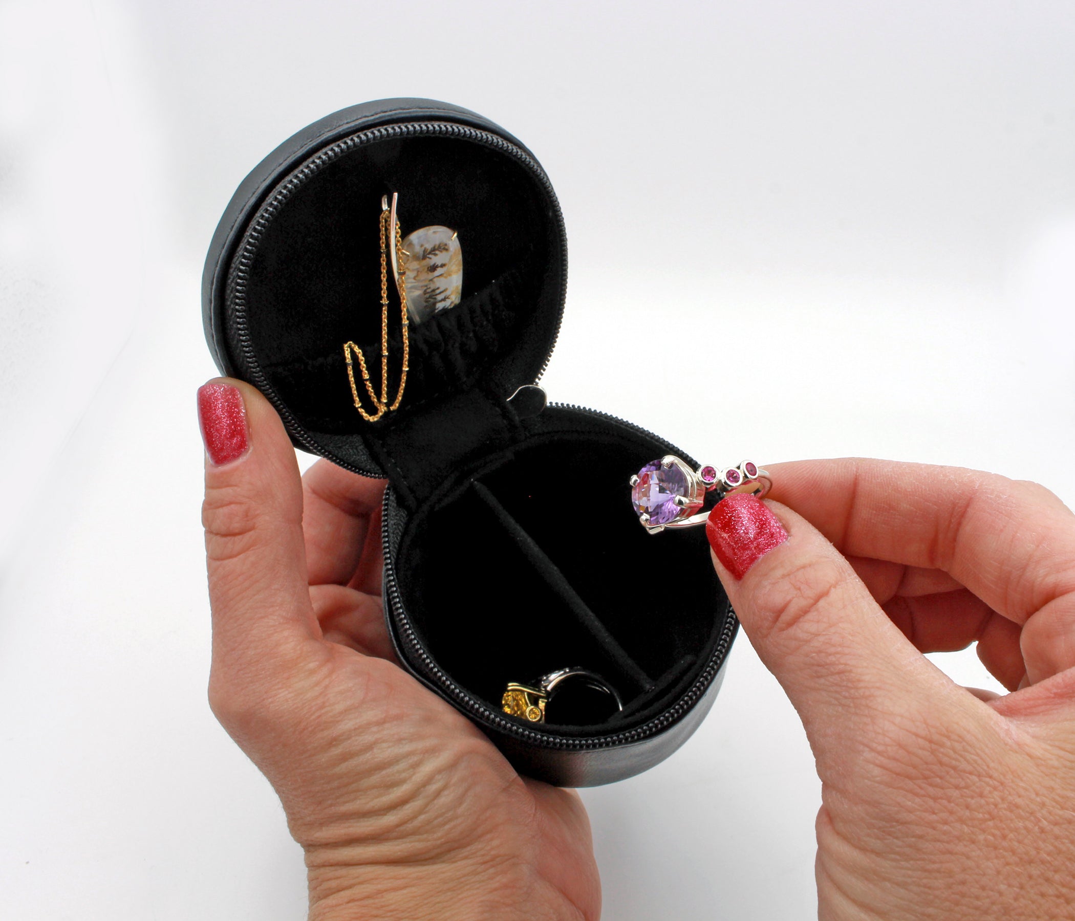 Mini Round Travel Jewelry Keychain Case