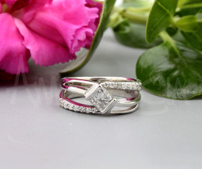 Modern Open Twist Princess Diamond Wedding Ring