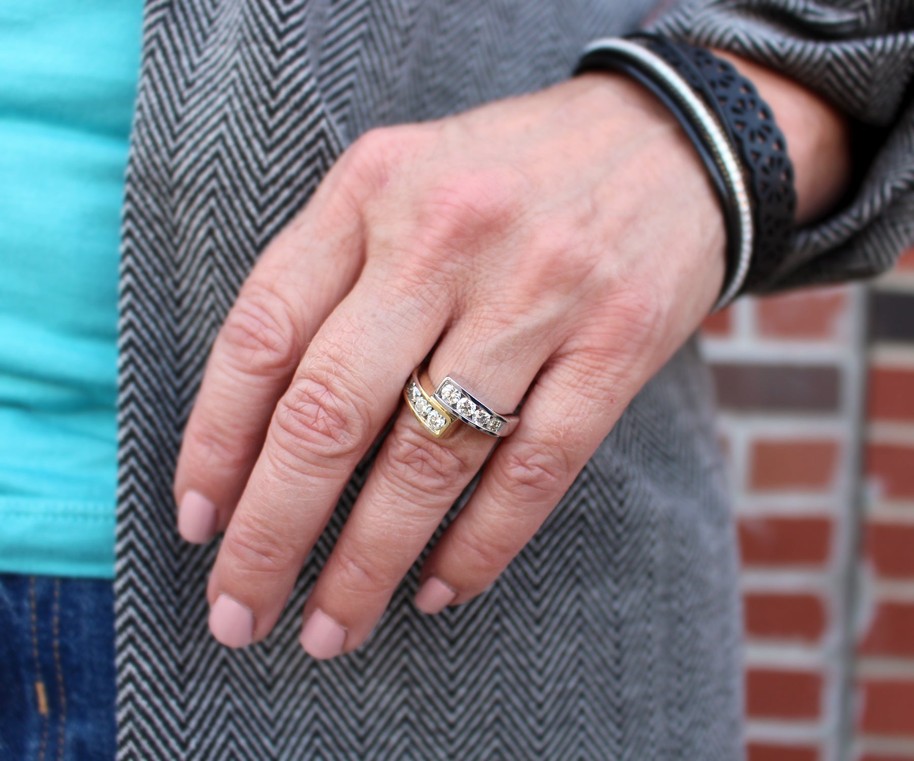 Modern Two Tone Twist Diamond Ring