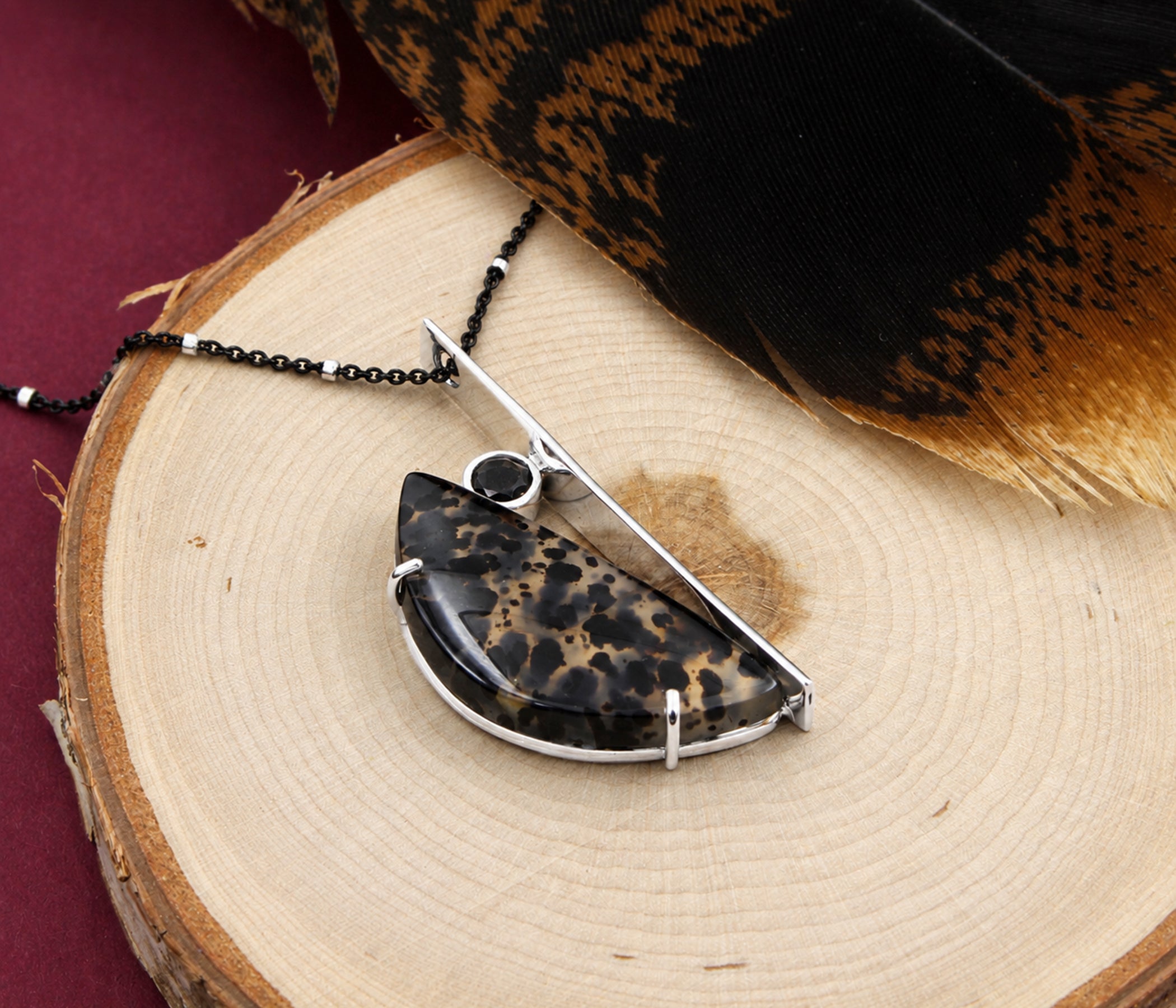 Montana Agate Half Moon Silver Necklace