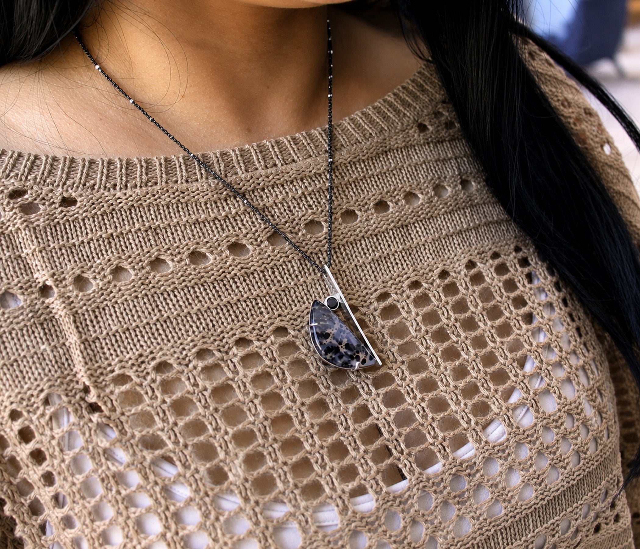 Montana Agate Half Moon Silver Necklace