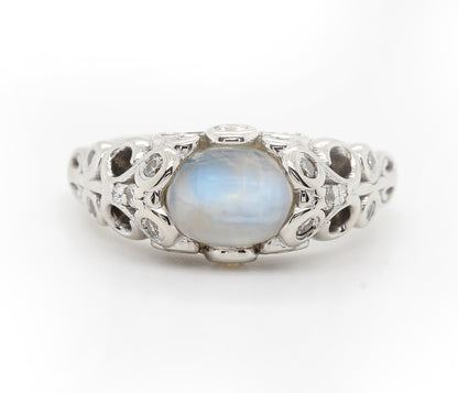 Intricate Vintage Swirl Moonstone Engagement Ring