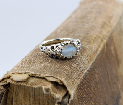 Intricate Vintage Swirl Moonstone Engagement Ring