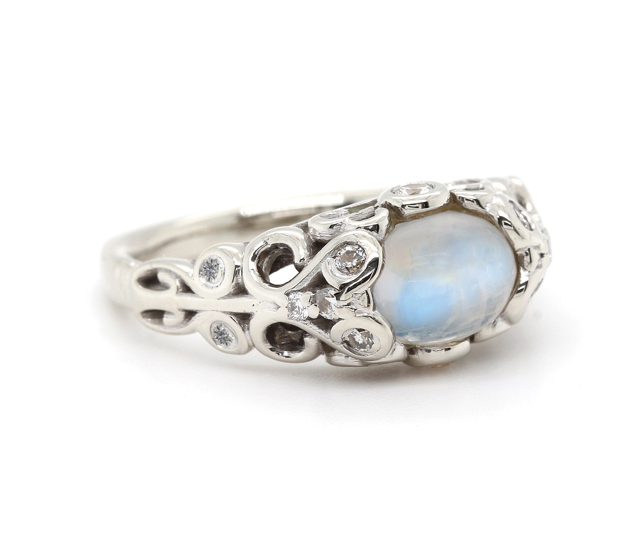 Intricate Vintage Swirl Moonstone Engagement Ring