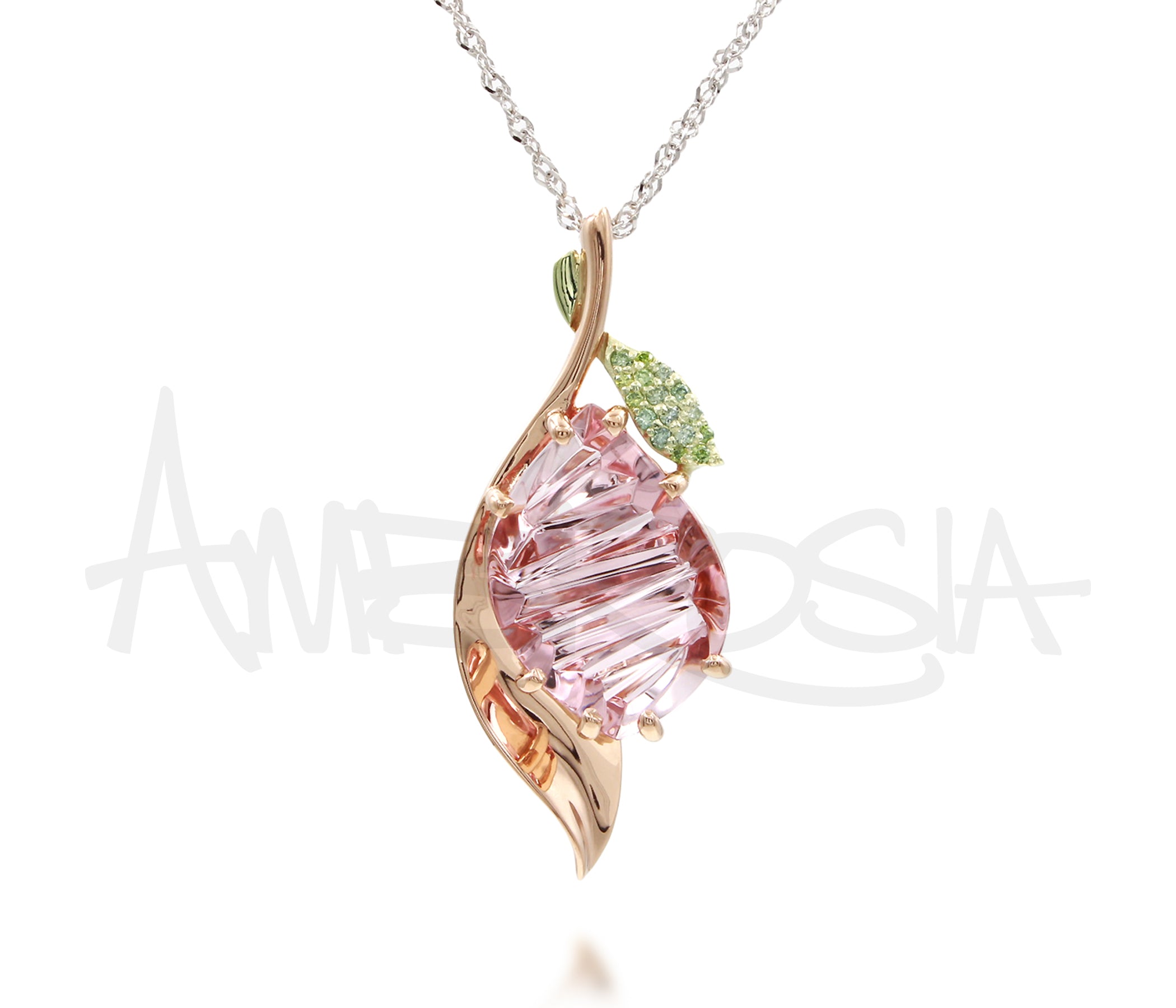 Collar de diamantes y amatista rosa de corte angular