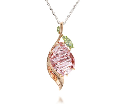 Romantic Morganite Green Diamond Leaf Rose Gold Necklace