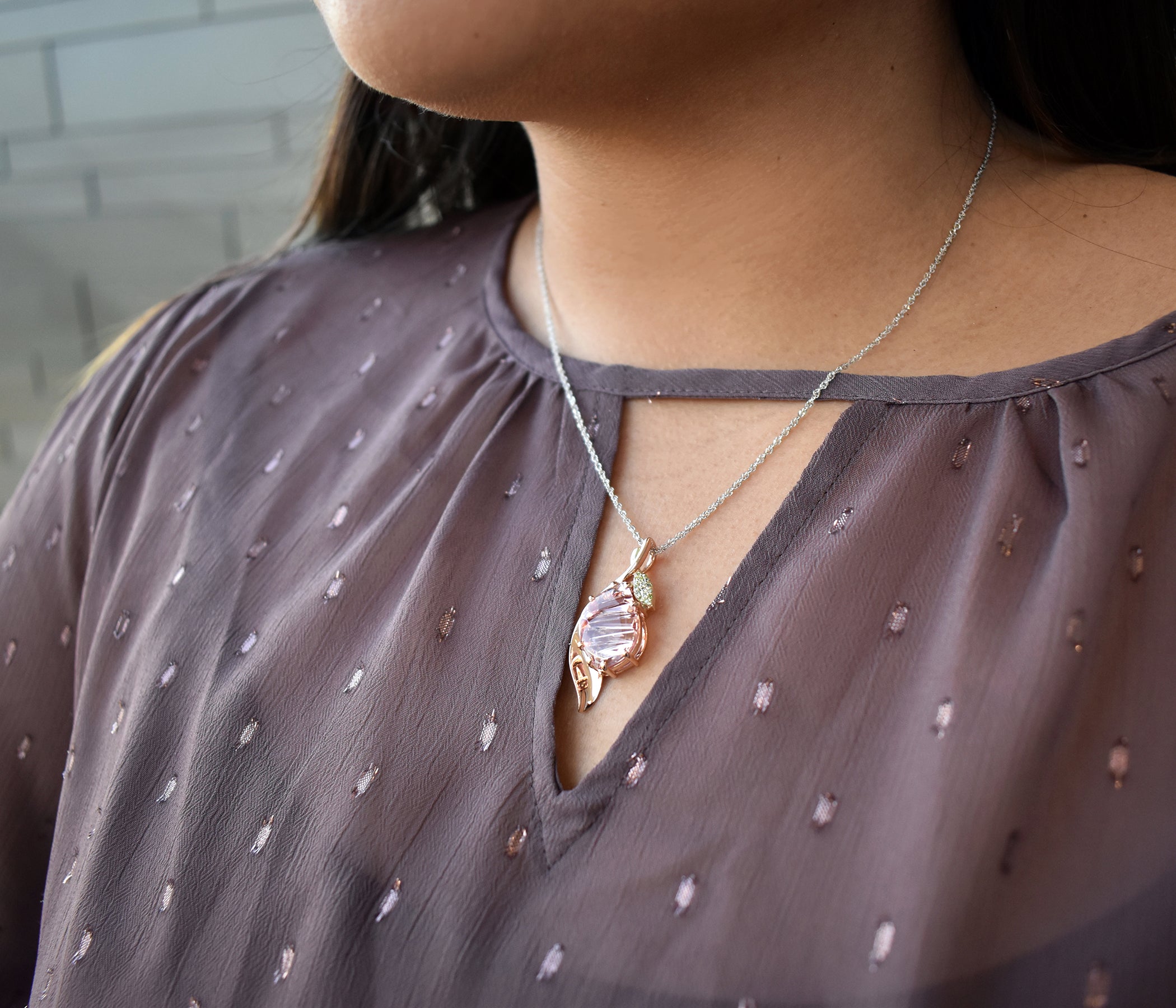Romantic Morganite Rose Gold Leaf Necklace