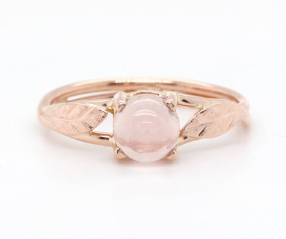 Rose Quartz Leaf Rose Gold Dainty Floral Ring