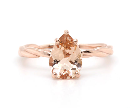 Simple Teardrop Twist Morganite Rose Gold Ring