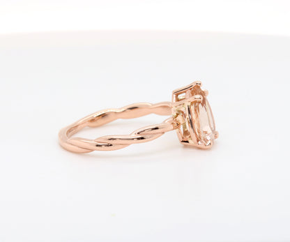 Simple Teardrop Twist Morganite Rose Gold Ring
