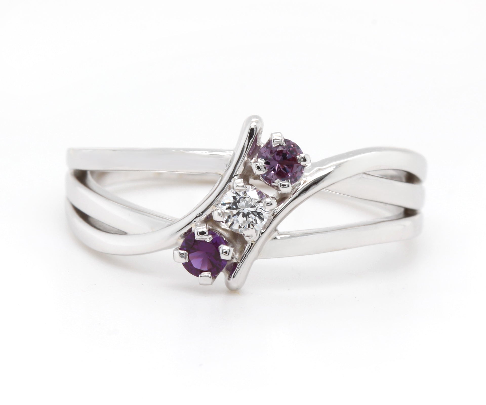 Weaved Modern Mothers Birthstone Family Silver Ring