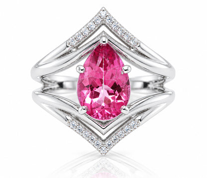Pear Pink Topaz Double V-Shaped Diamond Ring