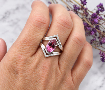 Pear Pink Topaz Double V-Shaped Diamond Ring