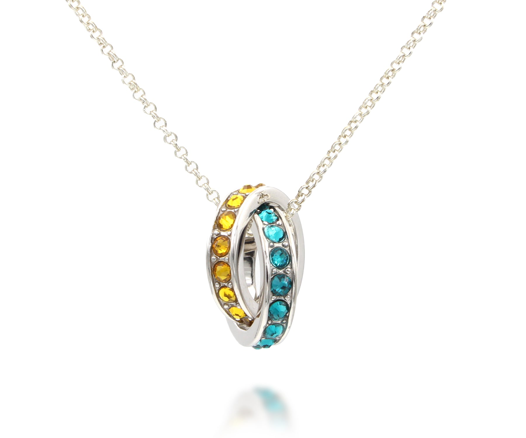 Collar de plata entrelazado con dos piedras natales para madre