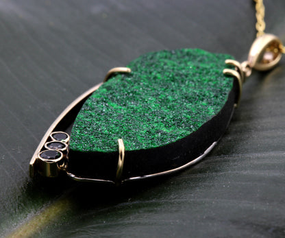 Natural Uvarovite Garnet Druzy Green Tourmaline Gold Necklace