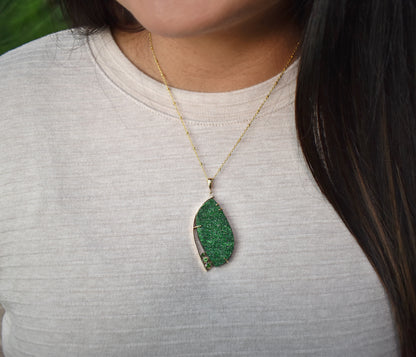 Natural Uvarovite Garnet Druzy Green Tourmaline Gold Necklace