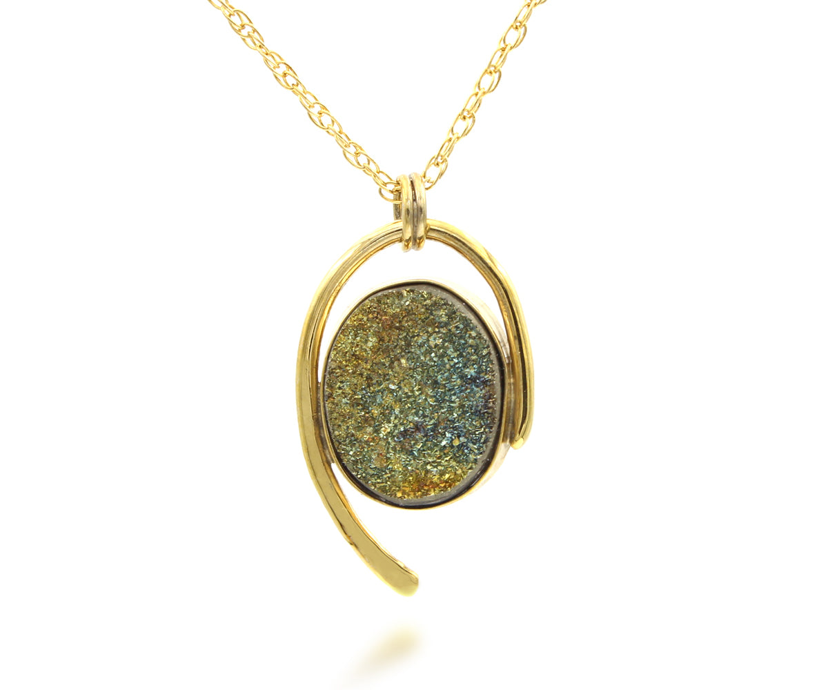 Natural Rainbow Pyrite Russian Druzy Necklace