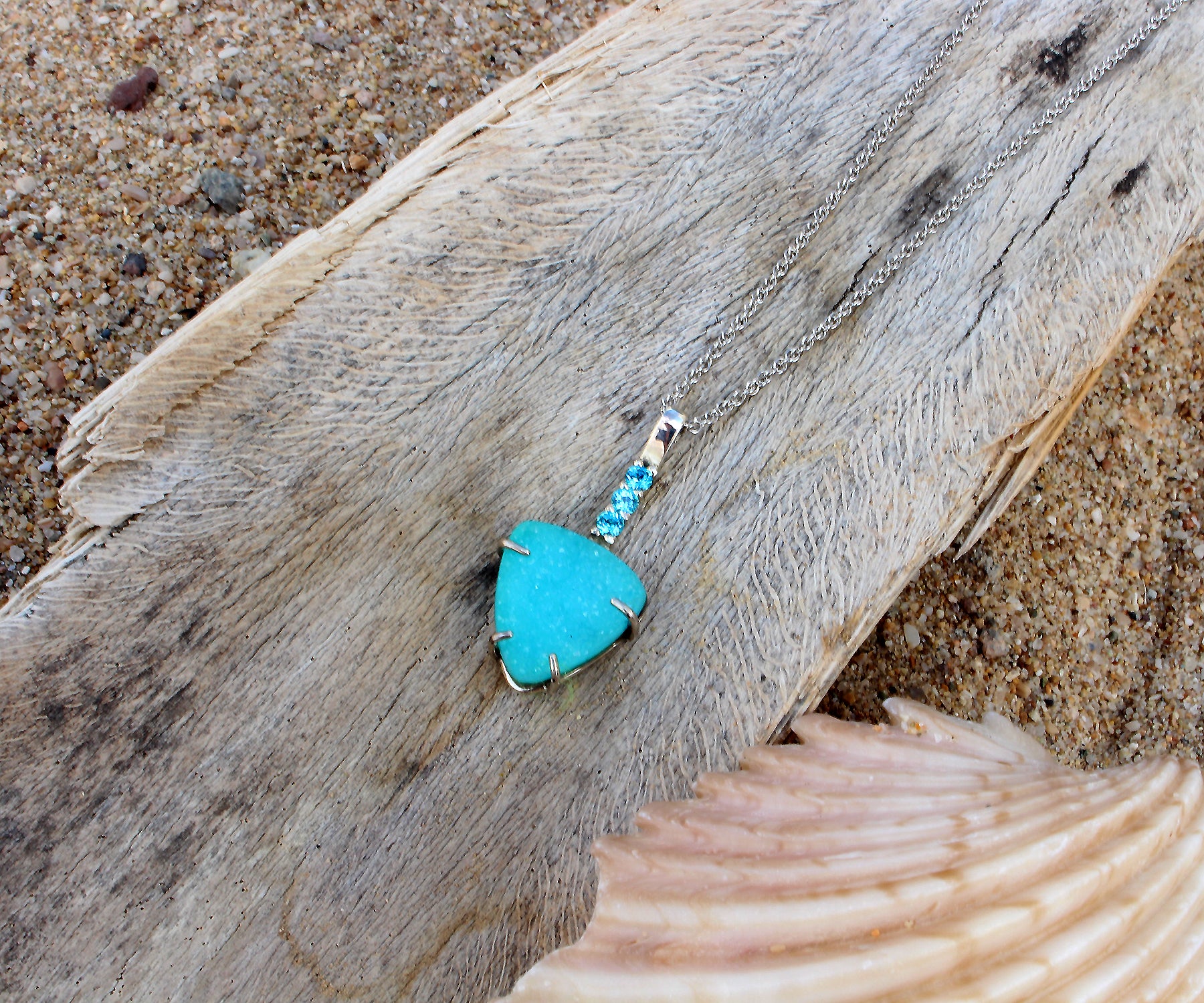 Natural Teal Chrysocolla Druzy Paraiba Topaz Necklace