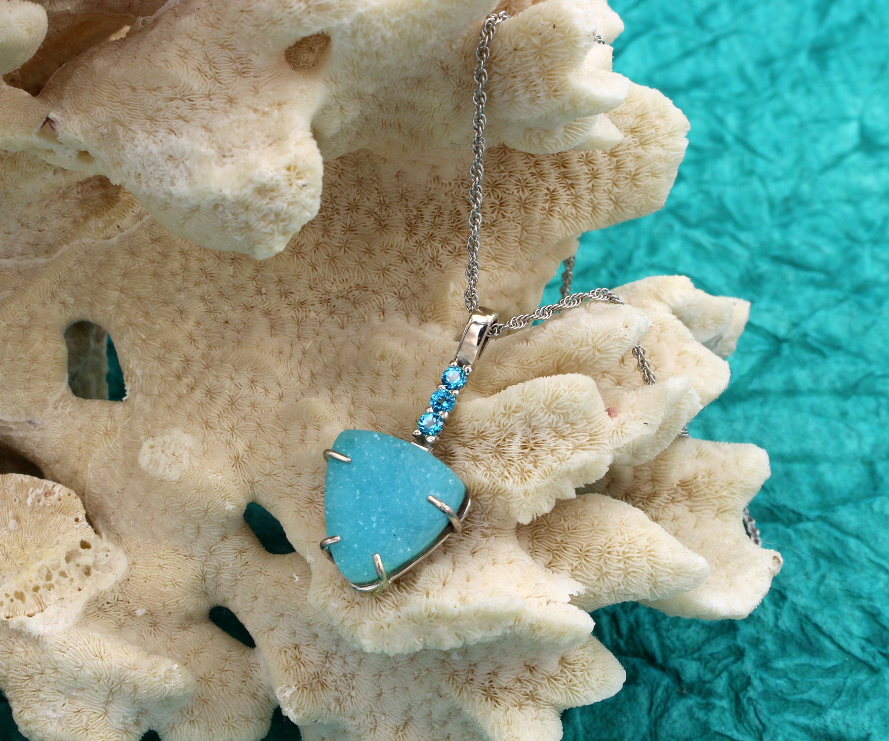Natural Teal Chrysocolla Druzy Paraiba Topaz Necklace