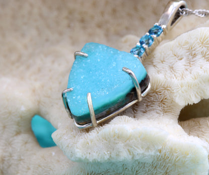 Natural Teal Chrysocolla Druzy Paraiba Topaz Necklace