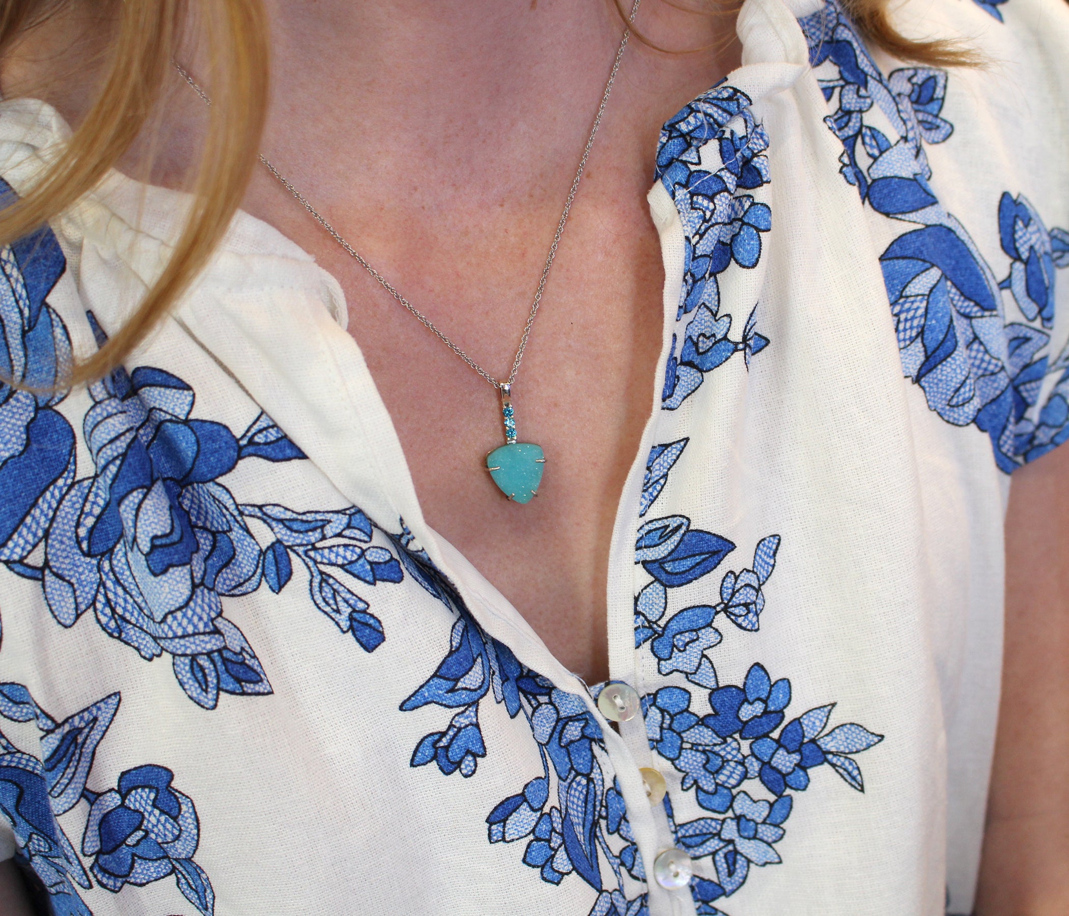 Natural Teal Chrysocolla Druzy Paraiba Topaz Necklace