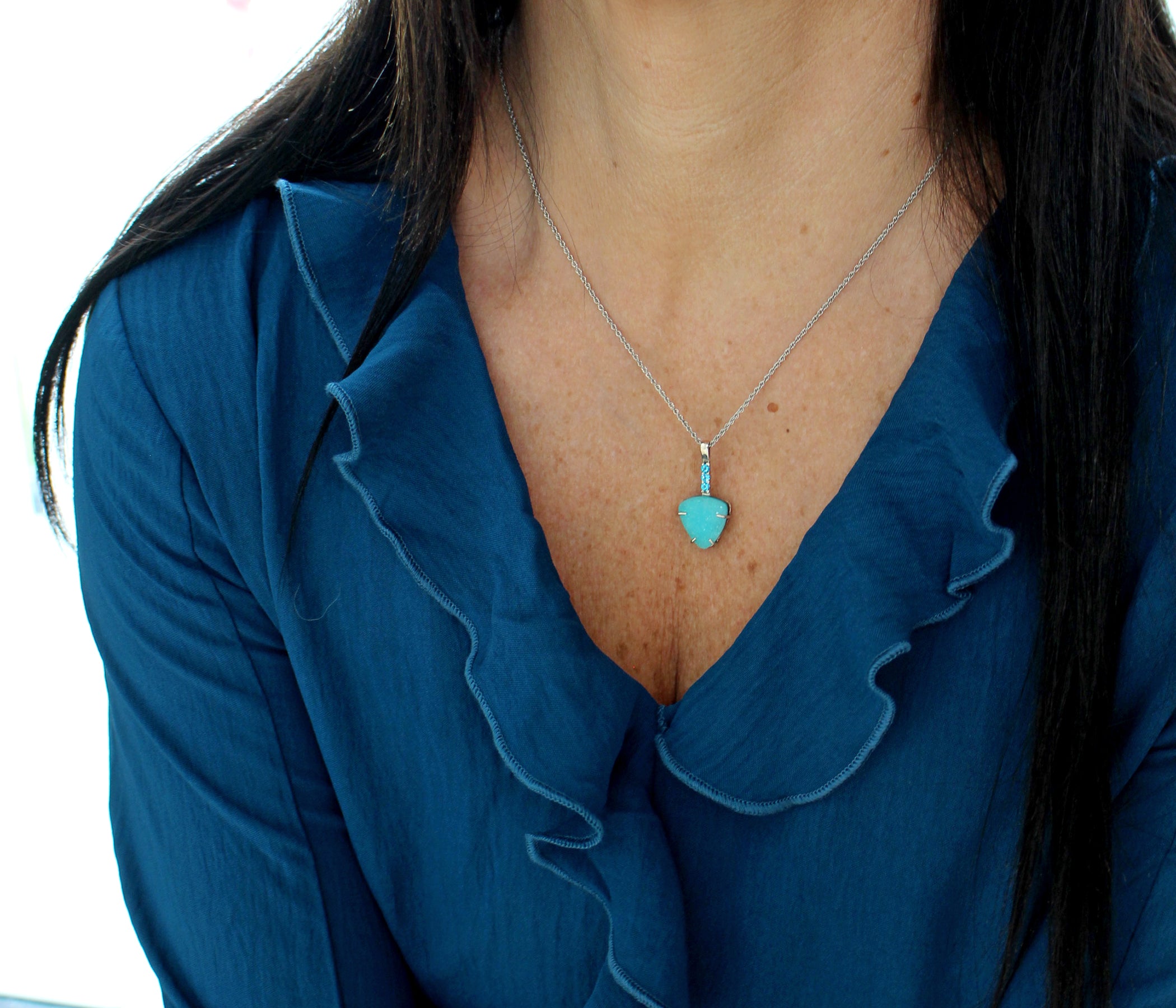 Natural Teal Chrysocolla Druzy Paraiba Topaz Necklace
