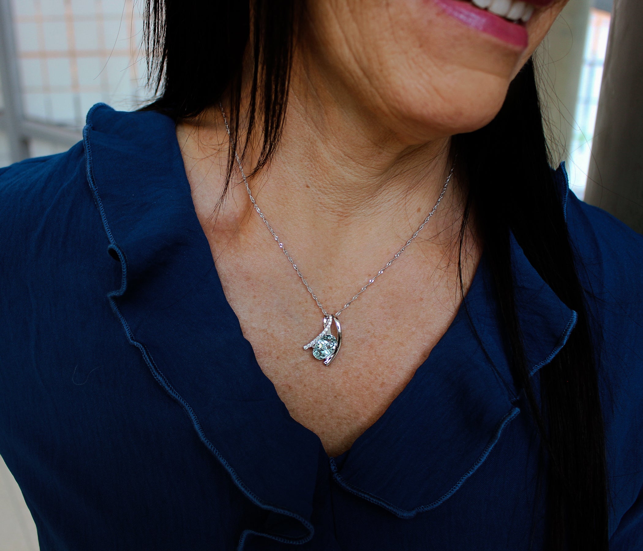 Freeform Green Aquamarine Diamond Necklace