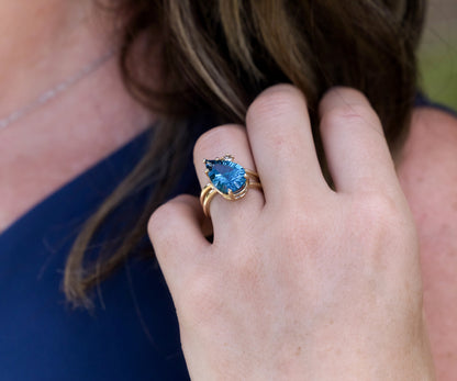 Offset Curved London Blue Topaz Diamond Gold Ring