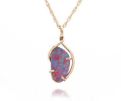 Pink and teal Opal Rose Gold Ribbon Necklace