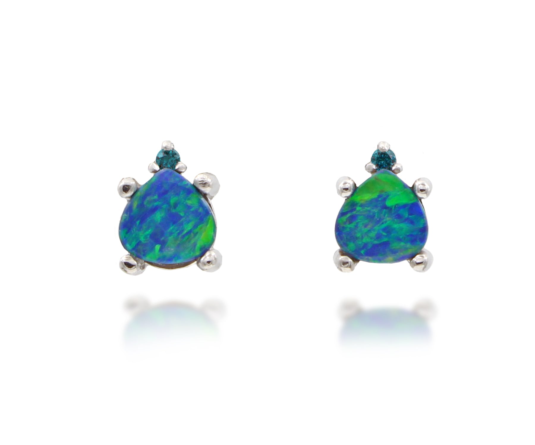 Double Drop Opal Blue Diamond Stud Earrings
