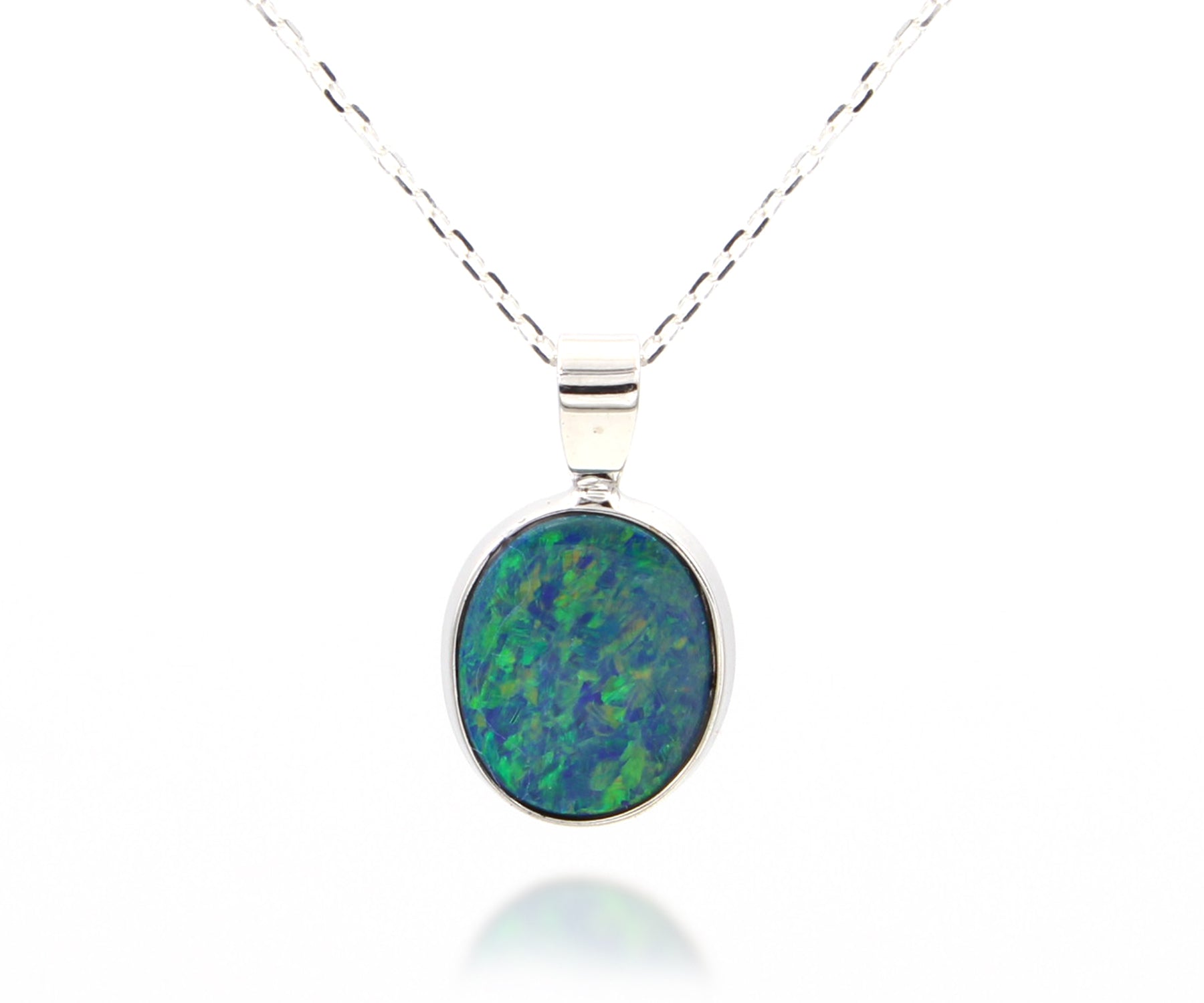 Small Oval Blue Green Opal Necklace
