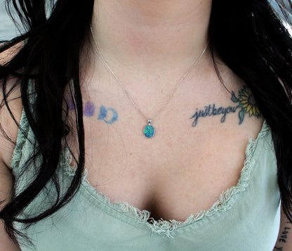 Small Oval Blue Green Opal Necklace