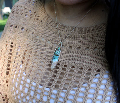 Beach Opal Petrified Wood Elongated Necklace